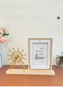 Rotating Ferris wheel photo frame with 4x6 inch double-sided wooden stand and metal accent