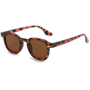 Classic round retro sunglasses with tortoiseshell frames and brown lenses at a 45-degree angle