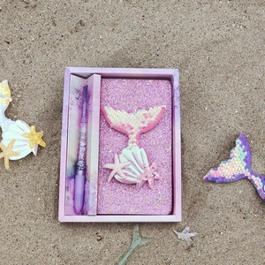 Sequin Mermaid Tail Notebook And Quicksand Pen Gift For Girls Kids Dreamy Angel Wings Cute Cartoon Journal Diary