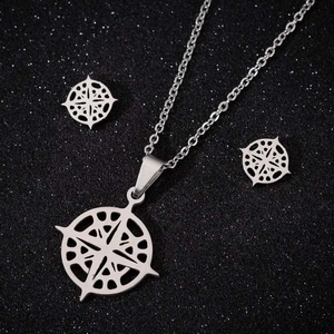 Détails de l'ensemble bijoux en acier argenté avec collier vague et boucles d'oreilles