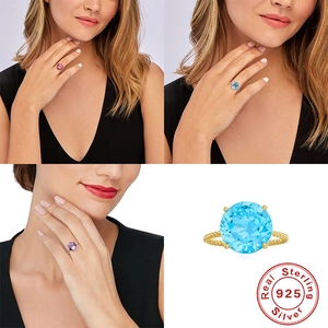 Luxury 925 sterling silver four-prong rings with vibrant pink, blue, and purple gems