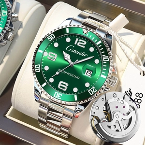 Camidir automatic mechanical watch with green dial and stainless steel bracelet