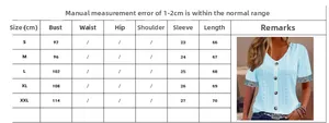 Size chart table for women's V-neck lace hollow-out T-shirt with precise measurements