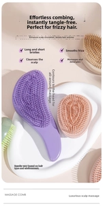 Detail showing long and short flexible bristles for scalp massage and detangling