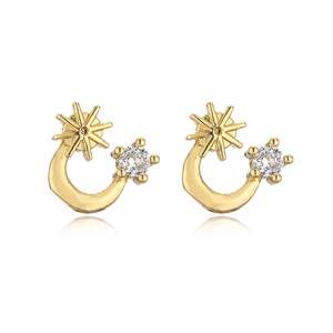 Detail view of 18K gold plated star stud earrings with zirconia stones on white background