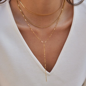 Stainless Steel Triple Layered Necklace For Women Gold Plated Snake Chain Y-Shaped Long Tassel Pendant Geometric Jewelry