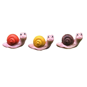 Three colorful resin snail figurines for succulent garden decor and micro landscape