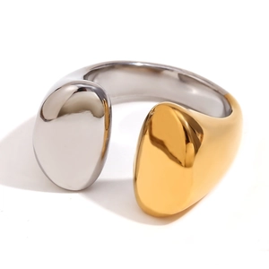 Bague ouverte moderne bicolore or et argent en acier inoxydable avec anneau ajustable