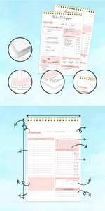 Detailed view of the undated daily planner showing premium paper and gold wire binding features.