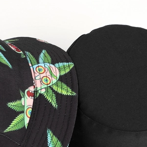 Double-sided bucket hat featuring Rick and Morty cartoon vegetable and leaf print