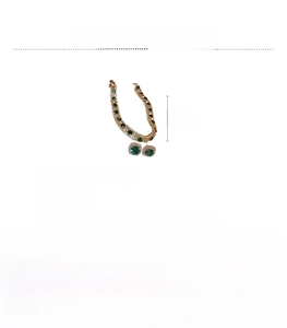 Detailed specs of green rhinestone jewelry set showing 40cm necklace and copper earrings