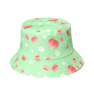 Mint green bucket hat with pink peach and white flower prints for summer sun protection