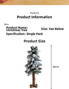 Close-up of 66cm mini Christmas tree with flocked snow effect and wooden cross base