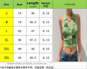 Tabella taglie per top a lupetto verde in maglia con misure di busto e lunghezza S-3XL