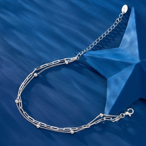 Elegant s925 silver double-layered bracelet with hollow cube and round bead chain