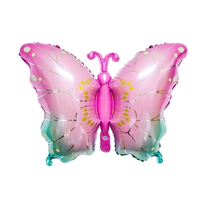 Detailed view of butterfly foil balloon with pink and purple gradient for parties