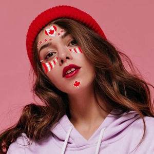 Canada Day maple leaf face tattoo stickers for festivals on female model