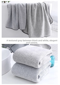 Detail of grey bamboo charcoal fiber towels showing soft texture and high absorption