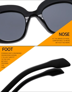 Detail of ergonomic nose pads and temples on hip hop style colorblock sunglasses