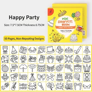 Mini cartoon graffiti book with 50 unique coloring pages and 7.5cm square dimensions