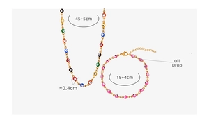 Size specifications for oil-dripping pendant necklace and bracelet set in stainless steel