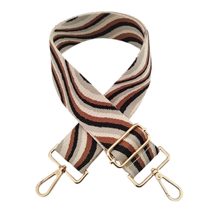 Adjustable woven zebra pattern shoulder strap with gold metal hooks and sliding buckle