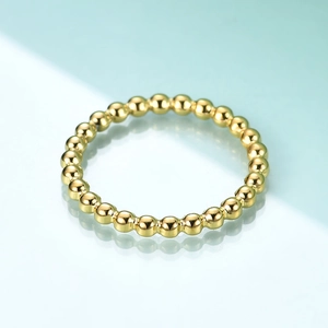 Minimalist gold beaded stainless steel ring for women featuring polished 2mm round spheres
