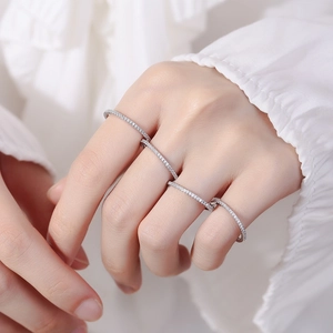 Elegant 925 sterling silver ring set with micro-pave white zircons for stacked wearing