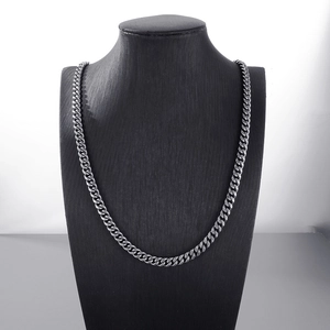 Collier chaîne cubaine en acier inoxydable noir rétro avec maillons plats de 8 mm d'épaisseur