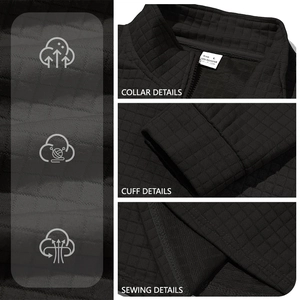 Men's black waffle jacquard quarter-zip sweatshirt with collar and stitching details