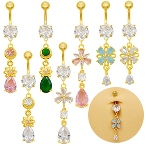 Piercing au Nombril de Luxe en Alliage de Zinc Fleur et Larme Plaqué Or Strass Bijoux de Corps Pour Femme Fête