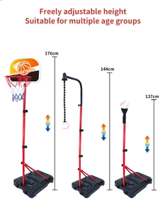 Detail showing adjustable heights of 137cm to 176cm for kids 4-in-1 multi-sport set