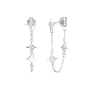 Elegant S925 sterling silver star stud earrings with hanging tassel chains and zircon