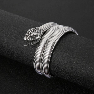 Stainless Steel Snake Wrap Bracelet Multi Layer Textured Elastic Bangle Punk Gothic Trendy Personalized Jewelry For Women