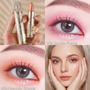 Gradient Eyeshadow Stick Shimmer Artificial Pearl Finish Waterproof Long Lasting Gold Embossed Case With Makeup Mirror