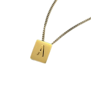 18K gold plated stainless steel square pendant necklace featuring embossed letter A