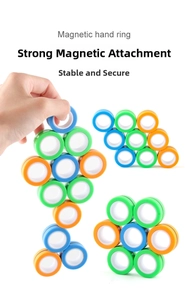 Close-up showing the strong magnetic attraction of orange blue and green fidget hand rings