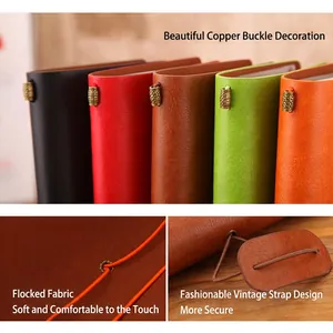 Retro vintage travel notebook set with flocked lining and embossed bronze buckle