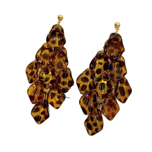 Vintage leopard print acrylic petal tassel earrings with elegant golden stud pins