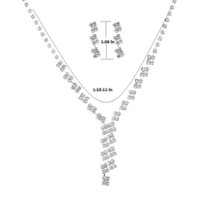 Detail showing 18.11 inch necklace and 1.06 inch earrings set with clear crystals
