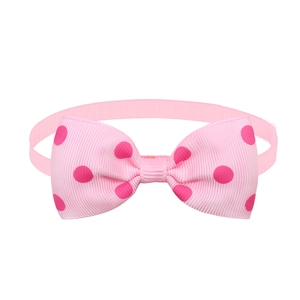 Pink polka dot pet bowtie collar made of premium ribbed webbing with elastic strap