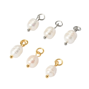 Irregular natural freshwater pearl pendants with gold and silver loops set of six