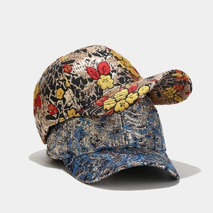 Vintage jacquard baseball caps with floral embroidery and metallic texture details