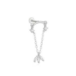 Macro detail of S925 hallmark on silver flat back cartilage earring with chain