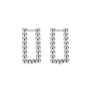 Modern rectangular silver steel bead ear hoops with a polished metallic finish