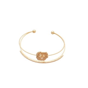 Elegant gold-plated double-layer open bangle with zircon-studded rose flower motif