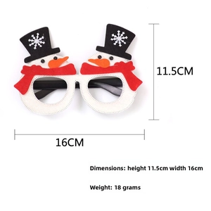 Detail of Christmas snowman themed eyewear frame with top hats and red scarves for parties