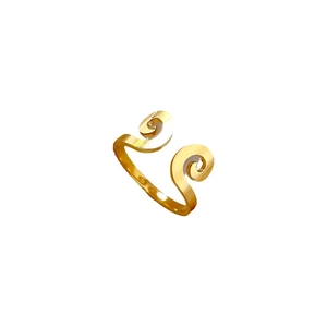 Adjustable golden stainless steel ring featuring traditional Chinese cloud-shaped scroll ends