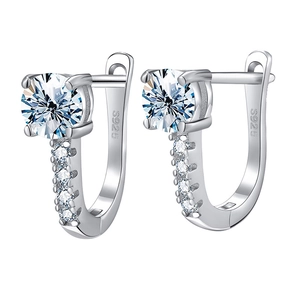 Elegant S925 sterling silver U-shaped moissanite earrings with sparkling round diamonds