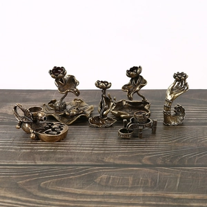 Bruciatore di incenso a riflusso in bronzo vintage con motivi loto e rana set